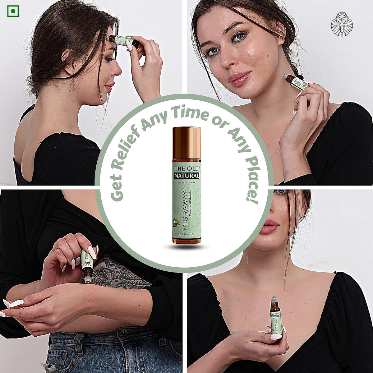 The Old Natural Migraway Roll On | Essential Oil Blend for Head Comfort, Relaxation & Stress Relief | Lavender, Rosemary, Chamomile, Brahmi & Lemongrass Oils | Travel Friendly Aromatherapy Roll On | 10ml