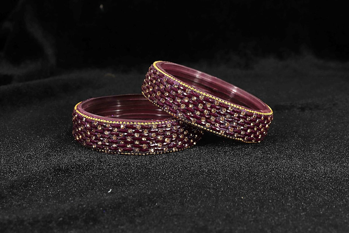 NMII Glass Golden Zircon GemStone & Beads Studded Thick Kada Set For Women & Girls | Chudi Set | Glass Bangles For Women | Fancy Kada For Women Party, Wedding, Occasion, Daily use