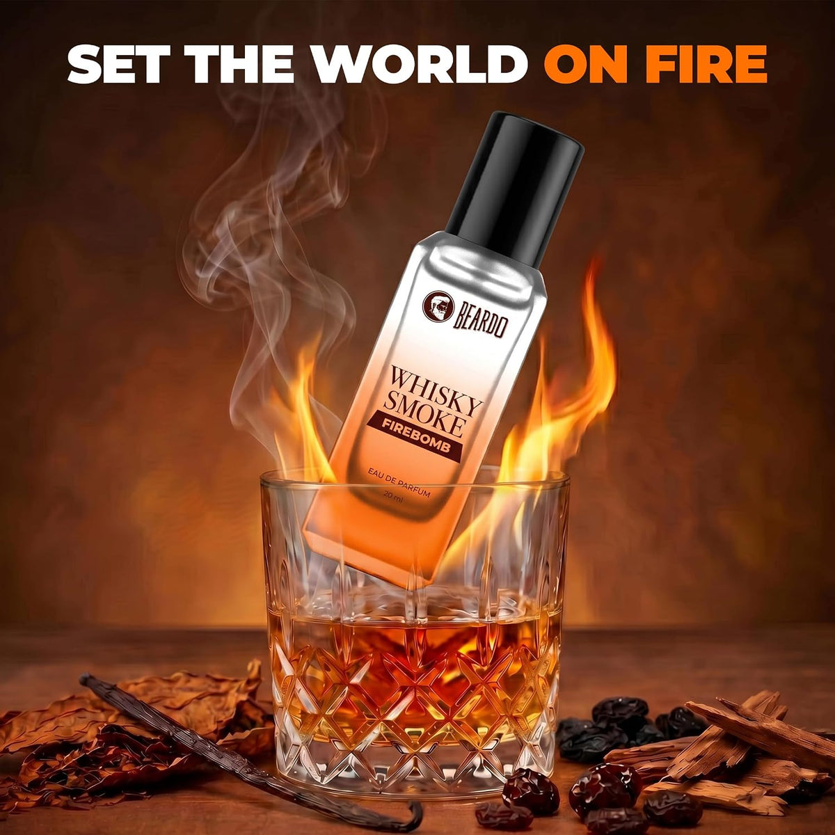 BEARDO Whisky Smoke FIREBOMB Perfume for men, 20ml | Spicy, Woody scent | Long Lasting Mens Perfume | Best Date Night Eau de parfum for Men | Gift For Friends | Gift for Men