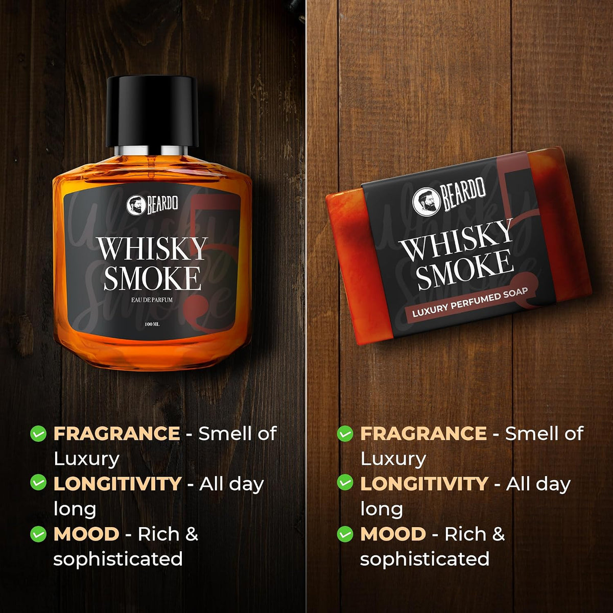 Beardo Whisky Smoke Perfumed Luxury Soap for Men, 75g | Deep cleanses skin pores | Repairs broken skin and Reduce Hyperpigmentation | Refreshing Fragrance all day long