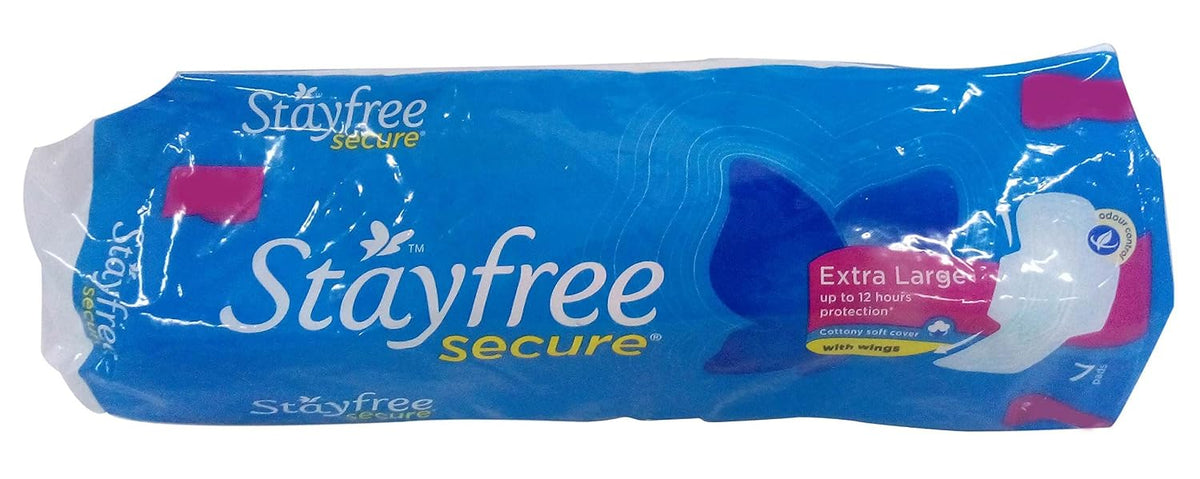 Stayfree Secure Sanitary Pads-Extra Large Wings, 7 Count