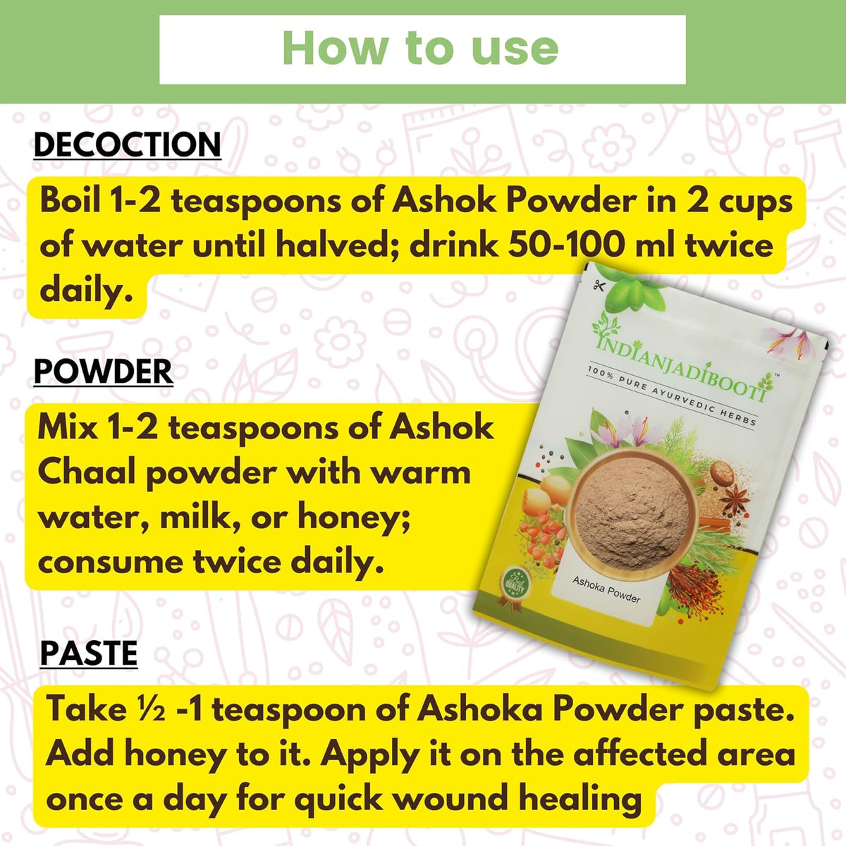 IndianJadiBooti Pure Ashok Chhal Powder (Ashoka Bark Churna) | Saraca Asoca | Traditional Ayurvedic Botanical for Women's Wellness, Feminine Harmony & Systemic Cooling 100 Grams Pack