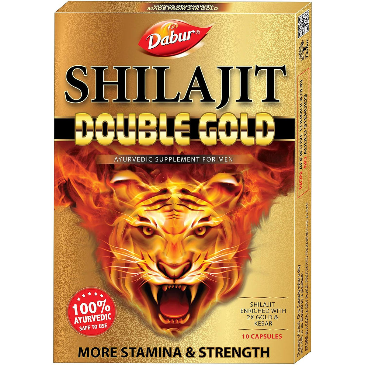 DABUR Shilajit Double Gold-10 Capsules|2X Stamina&Strength|100% Ayurvedic Capsules For More Strength,Power,Energy&Stamina|Helps In Countering Weakness|Premium Vitality Ayurvedic Supplement|For Men