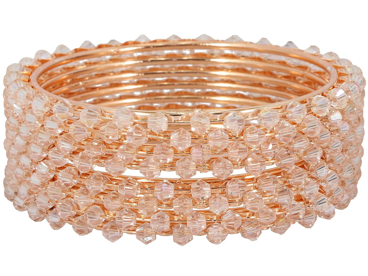 NMII Pearls Studded Metal Bangles Set For Women and Girls