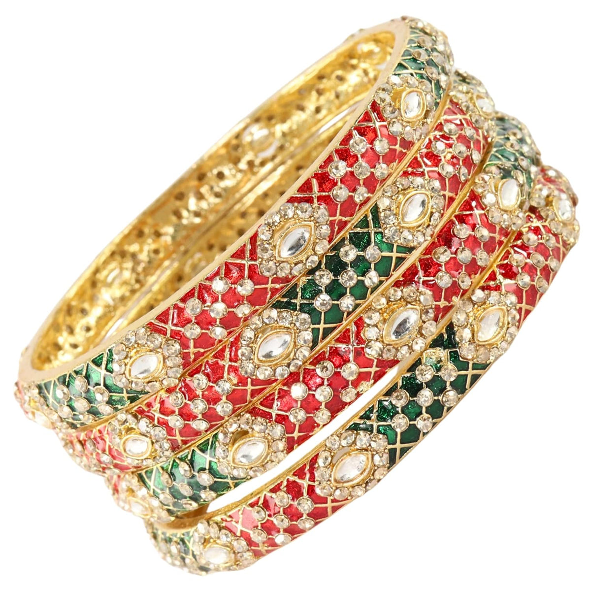 NMII Fancy Alloy Kada Set with Zircon Gemstone & Meenakari Work For Women & Girls | Eye Stone Work Stylish Kangan Set | Traditional Bangles For Wedding, Party, Festival Fashion Jewelry Gift
