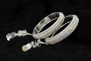 NMII Metal & Gold White American Diamond Stone Latkan Bangles Set For Girls and Women | Bangles with Latkan | AD Bangles | Stylish Bangles For Wedding, Party, Occasion Fashion Jewellery- Set of 2