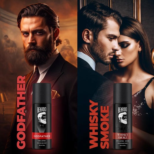 Beardo Godfather & Whisky Smoke Perfume Body Spray Combo (Set of 2) Citrus Aromatic Spicy | Deodorant | Deo For Men | Long Lasting Perfume| Christmas gift for men | Gift For Friends | Gift for Men