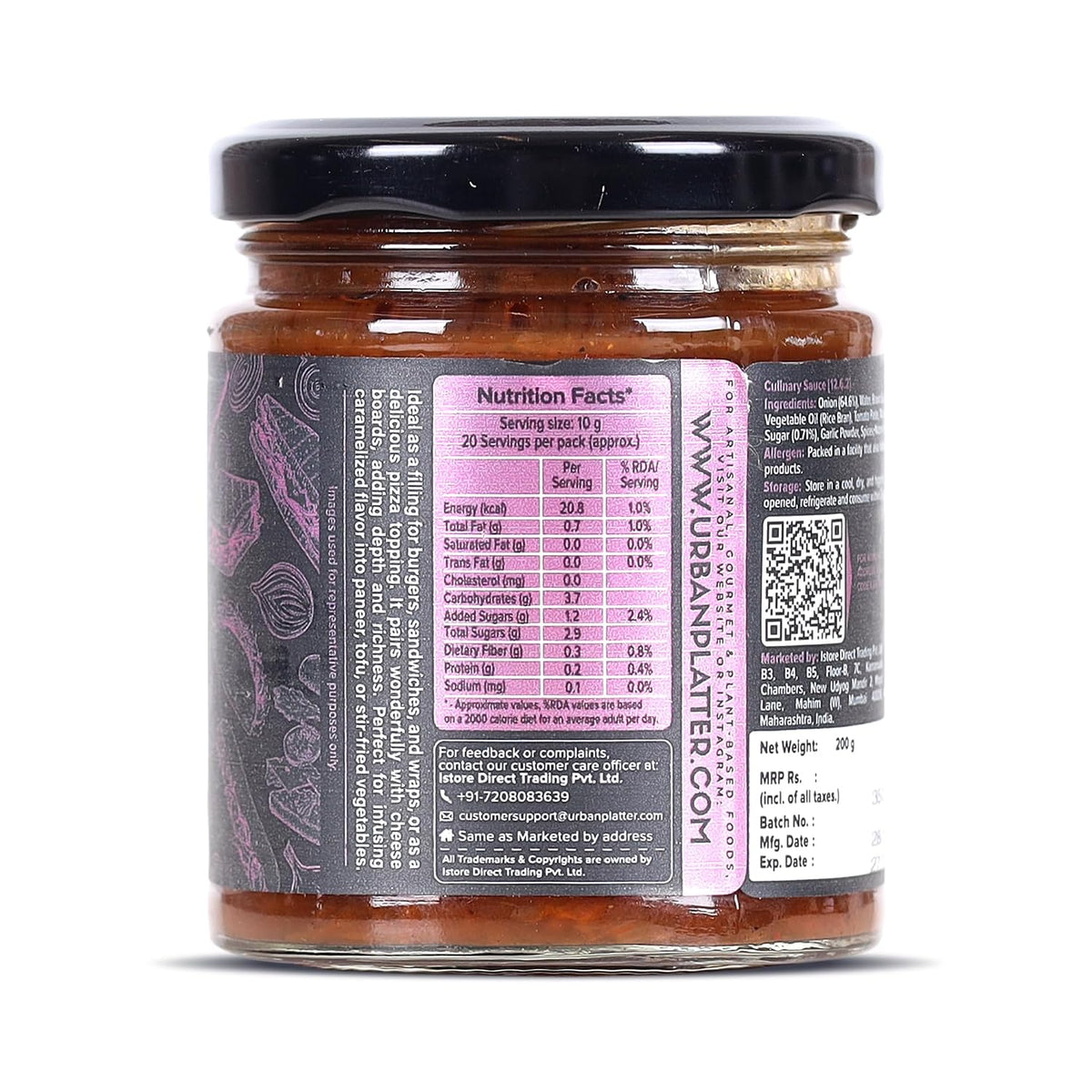 Urban Platter Caramelized & Smoked Onion Relish, 200g (Gourmet Spread, Savory-Sweet Flavour, Perfect for Sandwiches, Burgers, Cheese Boards & More)