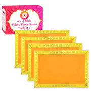 Bhakti Lehar Orange Velvet Pooja Cloth | Aasan for God Idol Sitting, Mandir Shelf, Puja Chowki Table and Home Temple Decoration - Pack of 4 (9 x 13 Inch)