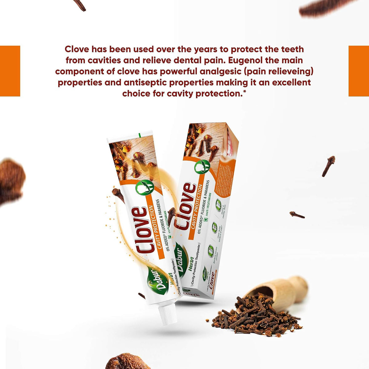 Dabur Herb'l Clove Cavity Protection Toothpaste - 600g (200g x 3) | No added Fluoride & Parabens | Fights Bacteria & Relieves Dental Pain | Provides Pleasant Mouthfeel After Brushing