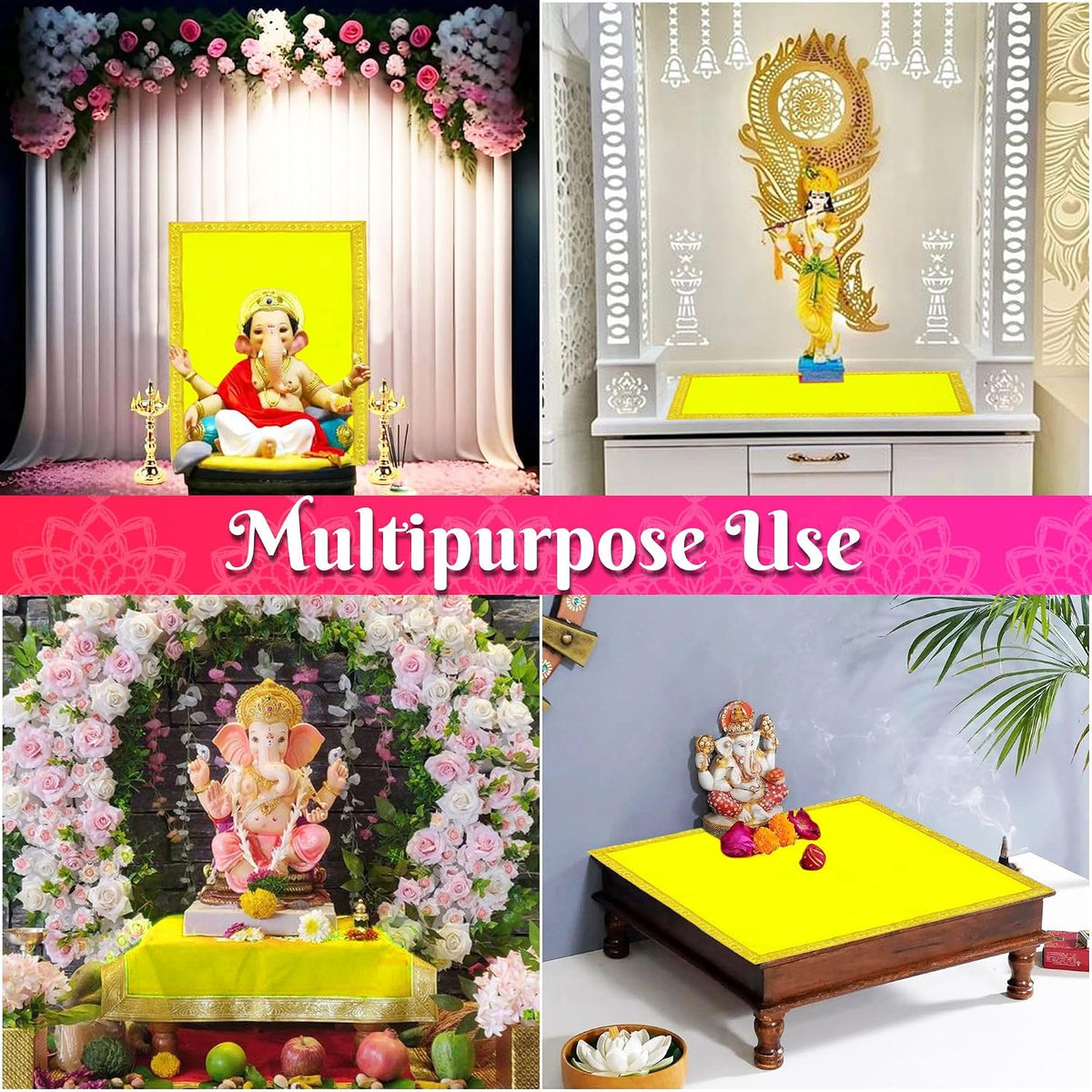 Bhakti Lehar Large Size Velvet Pooja Aasan for God Idol/Chowki Aasan Kapda Mat for Puja Table, Home Mandir and Temple - Pack of 2