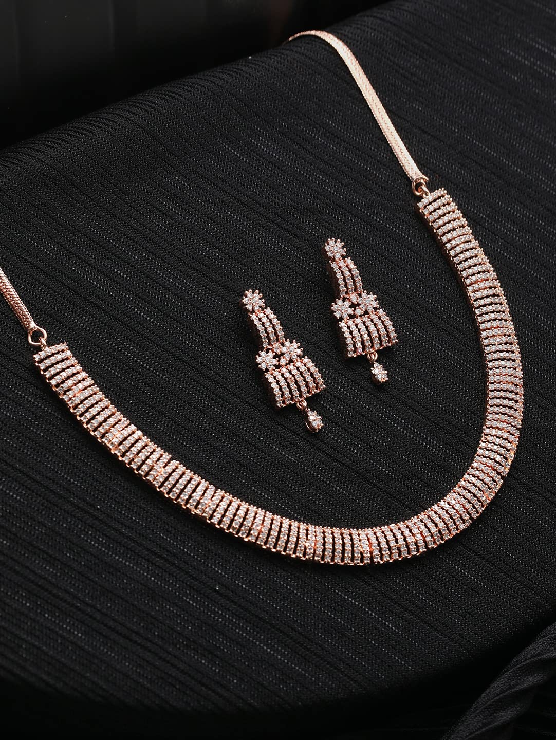 Priyaasi Elegant American Diamond Rose Gold-Plated Jewellery Set