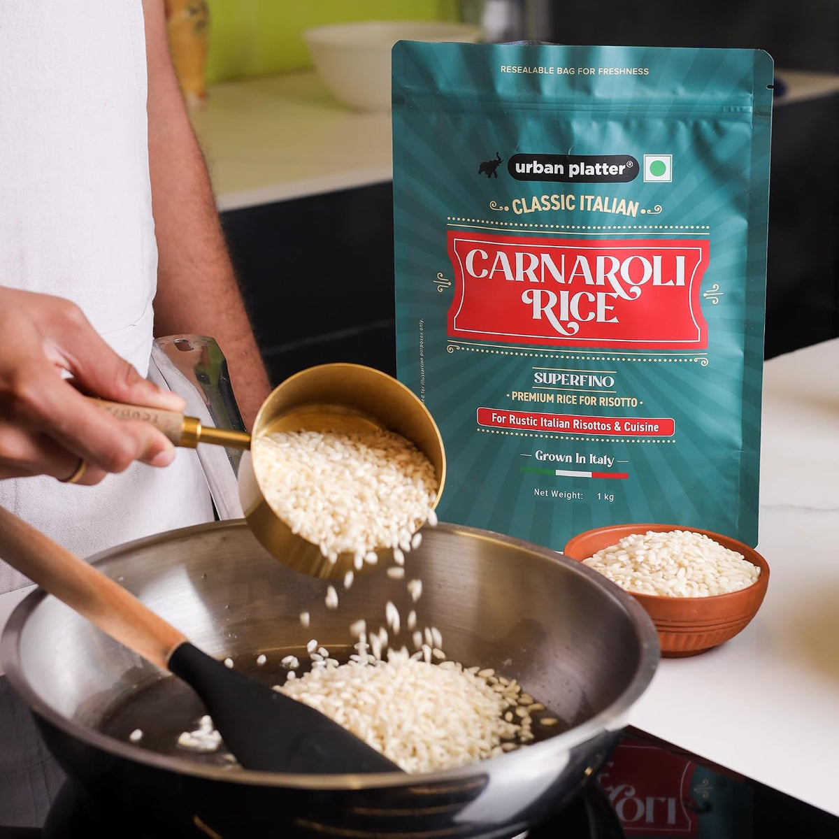 Urban Platter Carnaroli Rice, 1Kg (Product of Italy, Italian Carnaroli Rice for Risottos, Arancini, and Rustic preparations, Vacuum Packed for Freshness and Quality)