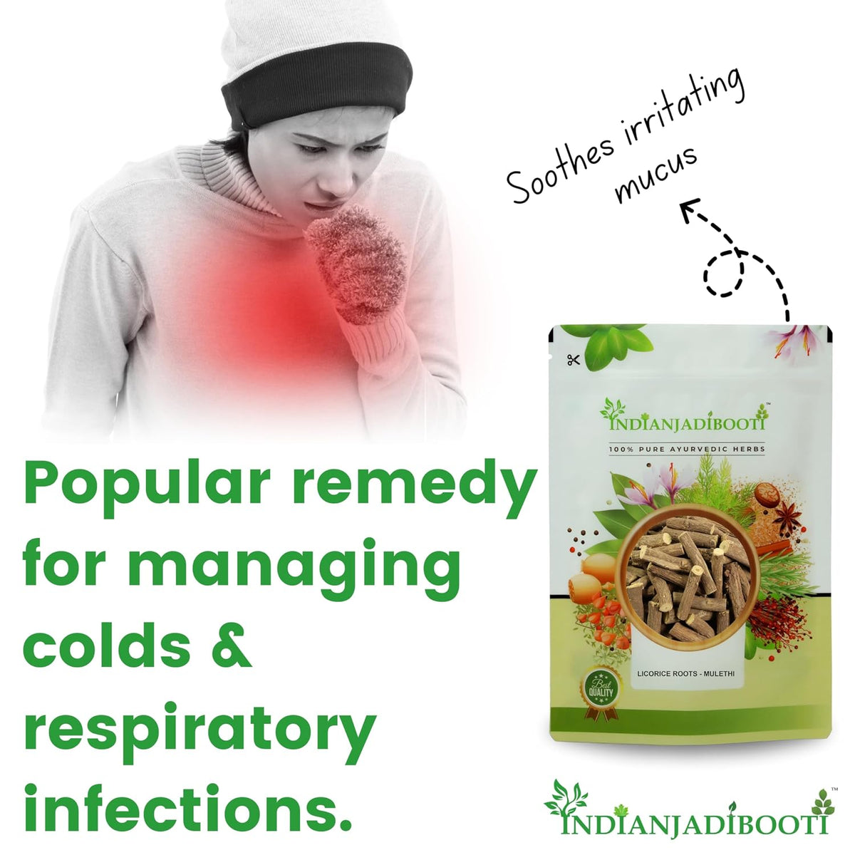 IndianJadiBooti Mulethi Stick – Licorice Root | Supports respiratory health and digestion | 100 Grams Pack | Pack Of 2