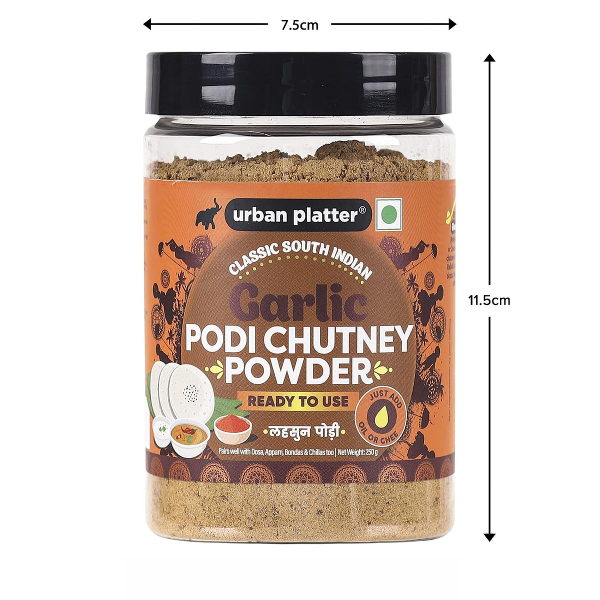 Urban Platter Classic South Indian Garlic Podi Chutney Powder, 250g (Ready to use, Just add ghee or Oil)