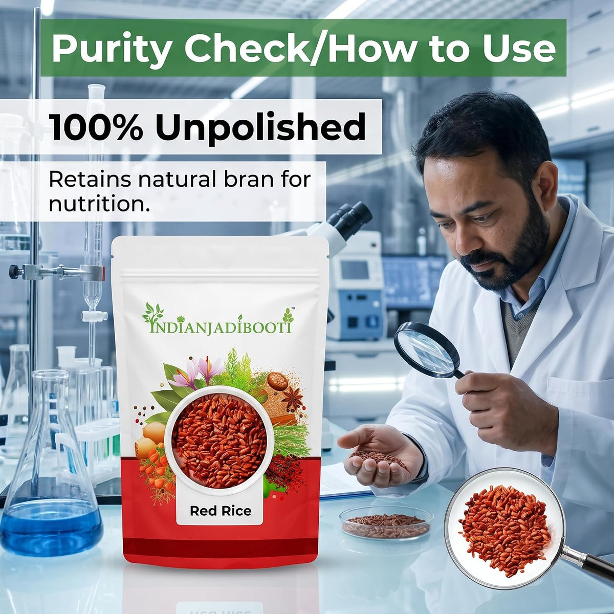 IndianJadiBooti Pure Sathi Chawal | Shashtika Shali Red Rice Whole Grain 250 Grams Pack