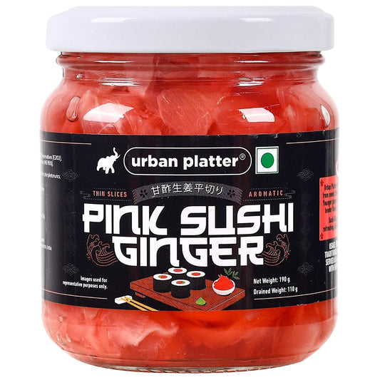 Urban Platter Pink Sushi Ginger, 190g, Drained Weight 110g [Gari, Japanese Style Pickled Ginger, Sushi Ingredient, Thinly Sliced, Perfectly Aromatic]