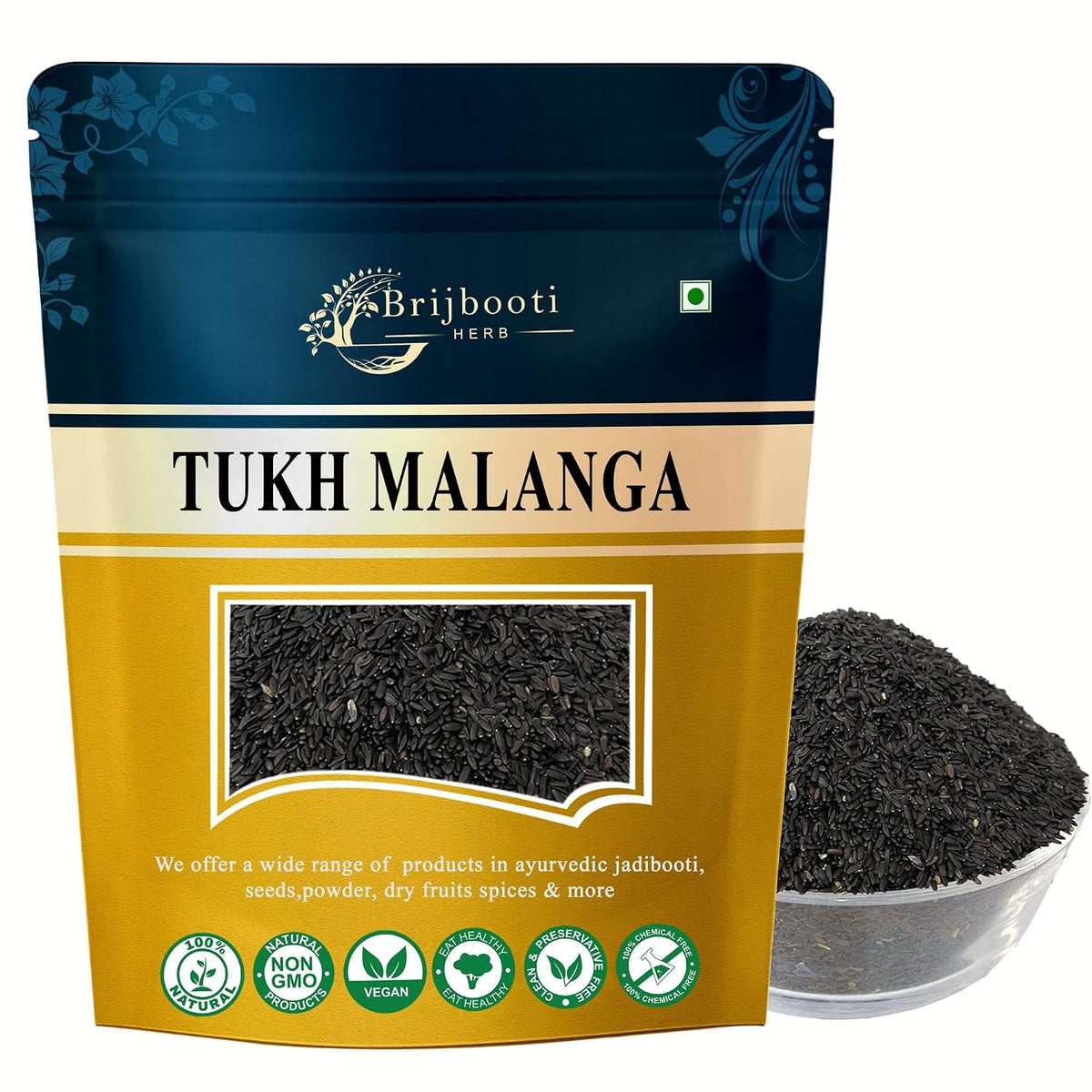 Brijbooti Tukh Malanga 100 GR | Tukh Malanga Seeds | Balanga Seeds | Tukhmalanga | Tukmalanga Beej | FSSAI, GMP, ISO Certified