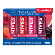 Nivea Lip Care Fruit Variety Pack - Tinted Lip Balm For Beautiful, Soft Lips - Pack Of 4, Multicolor