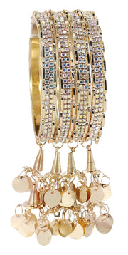 NMII Stylish Alloy Metal with Zircon Stone Latkan Bangles For Women and Girls | Fancy Metal Bangles Bracelet | Stylish Bangles with Latkan For Wedding, Party, Occasion | Fashion Jewellery- Set of 4