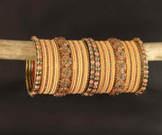 NMII 46 Pcs Premium Velvet Bridal Chuda Set Work With Zircon Stone & Floral Design | Gold Plated Link Chain Chudi | Stone Studded Bangles | Beads Bridal Chuda | Designer Chura For Wedding & Festive