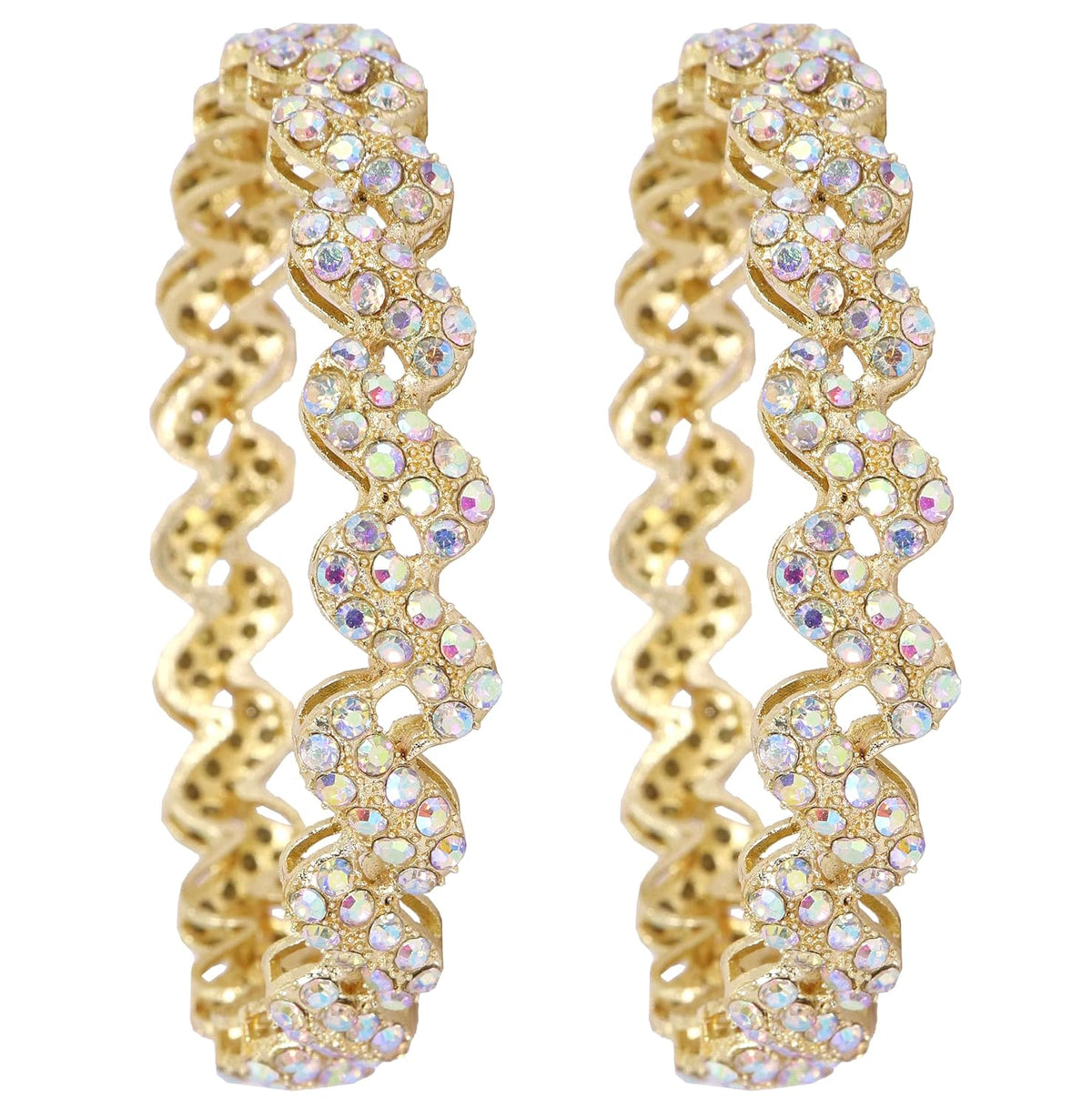 NMII Trendy Stylish Alloy Metal with American Diamond Studded Bangles Set For Women & Girls | Zig Zag Design Kada Set | Women's Bangles Bracelet | Trendy Bangles Party, Wedding- Set of 2