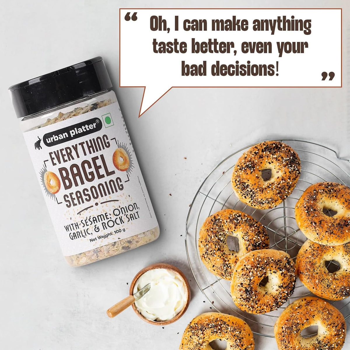 Urban Platter Everything Bagel Seasoning, 100g (Classic American Seasoning Blend with Onion Flakes, Garlic, Sesame Seeds and Pink Salt | Season toasts, breads and salads)