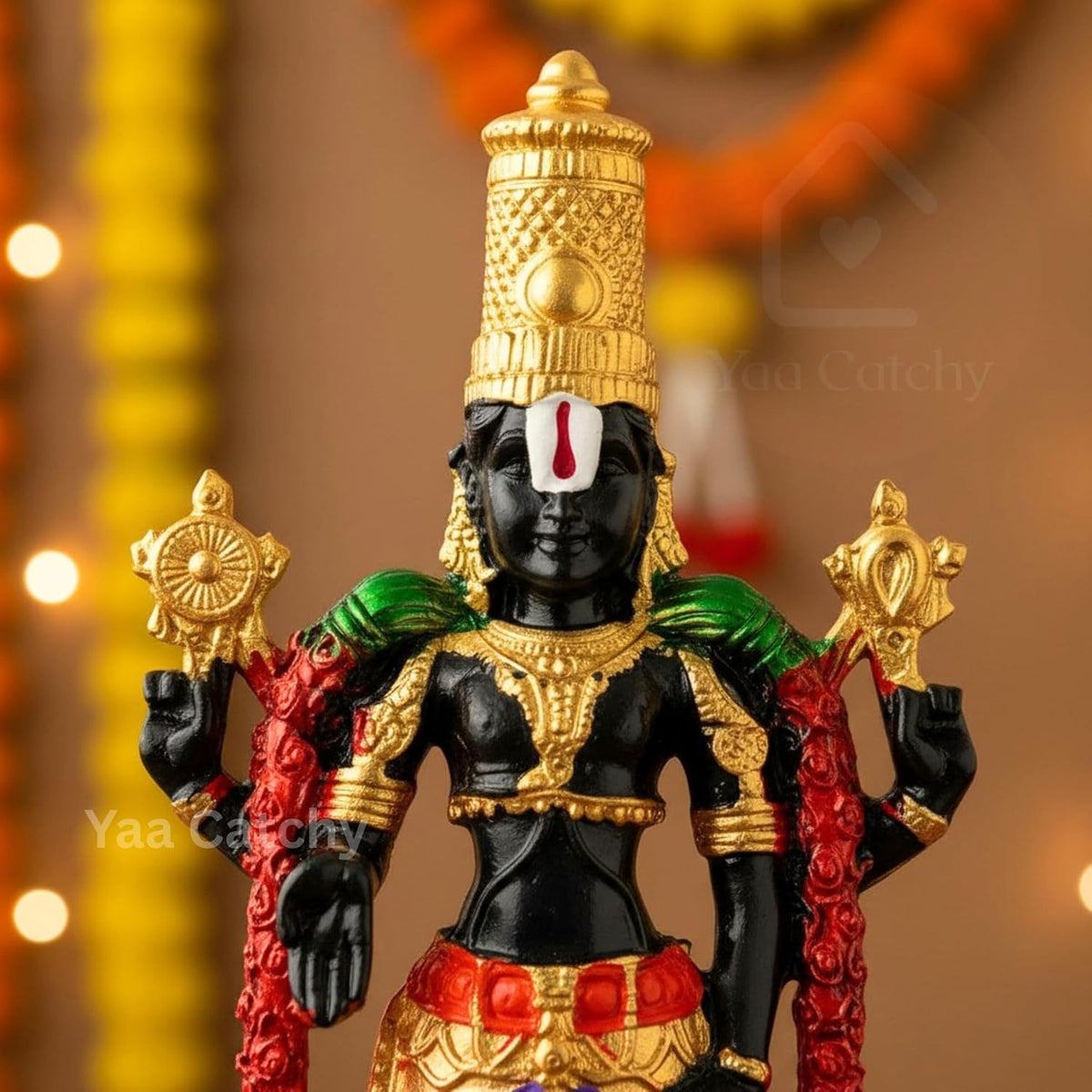 YaaNatural Yaa Catchy Lord Balaji Double-Sided Idol for Car Dashboard & Home Decor Gold Finish Venkateswara Face Statue | Spiritual Gift, Pooja & Office Idol (Thirupathi Colour Balaji)