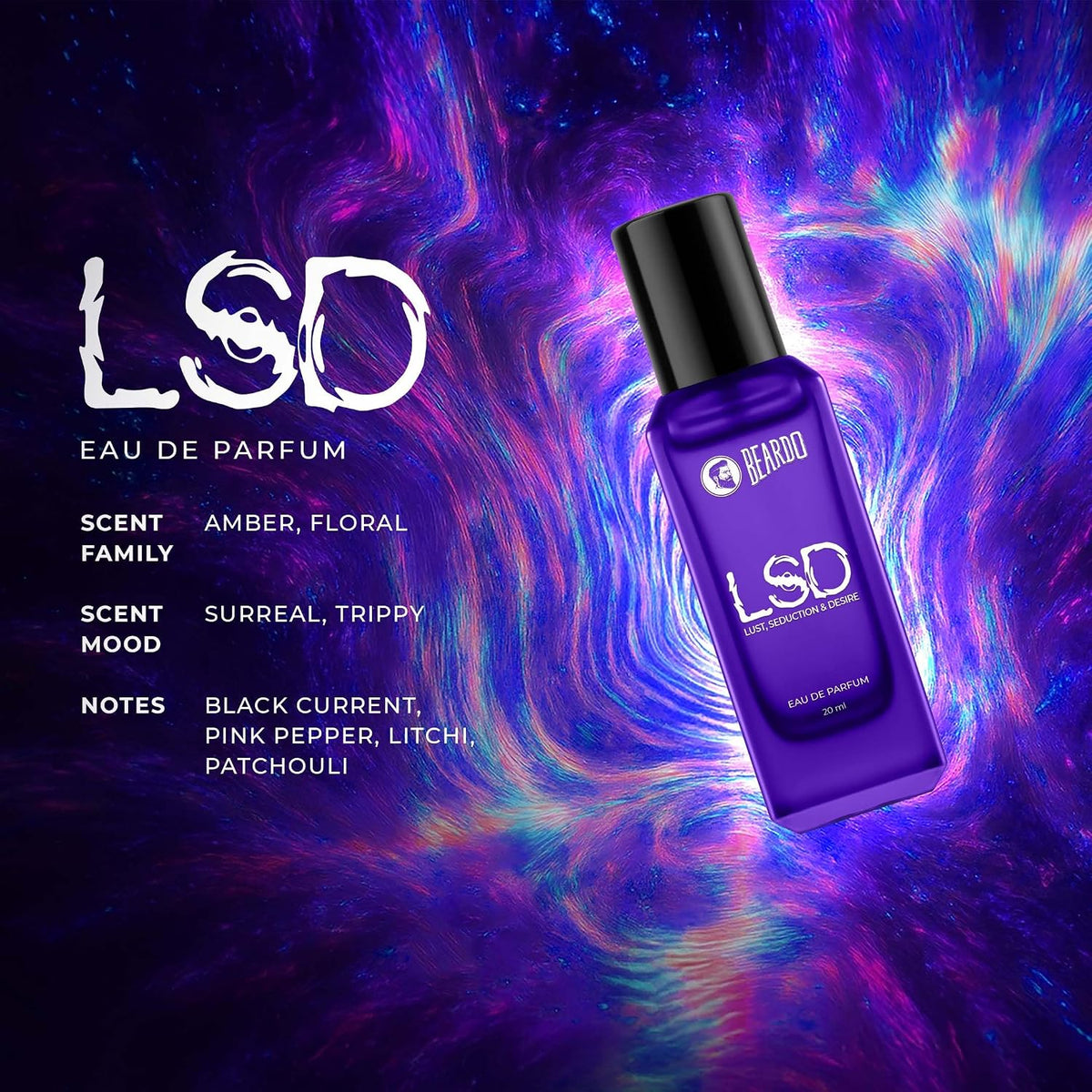 BEARDO Perfume For Men - LSD, 20Ml | Amber Spicy Scent | Concentrated Sprays - Long Lasting Fragrance | Eau De Parfum Gift For Men | Strong EDP For Men | Gift For Husband | Gift For Boyfriend