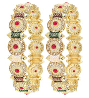 NMII Royal Golden Metal Bangles Set For Women & Girls with Zircon Diamond Stone | Traditional Gold Plated Kangan Set | Fancy Women's Fashion Jewellery Bangles | Wedding, Party, Festive- Set of 2