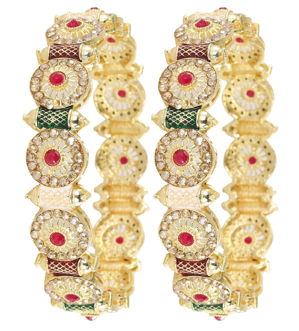 NMII Royal Golden Metal Bangles Set For Women & Girls with Zircon Diamond Stone | Traditional Gold Plated Kangan Set | Fancy Women's Fashion Jewellery Bangles | Wedding, Party, Festive- Set of 2