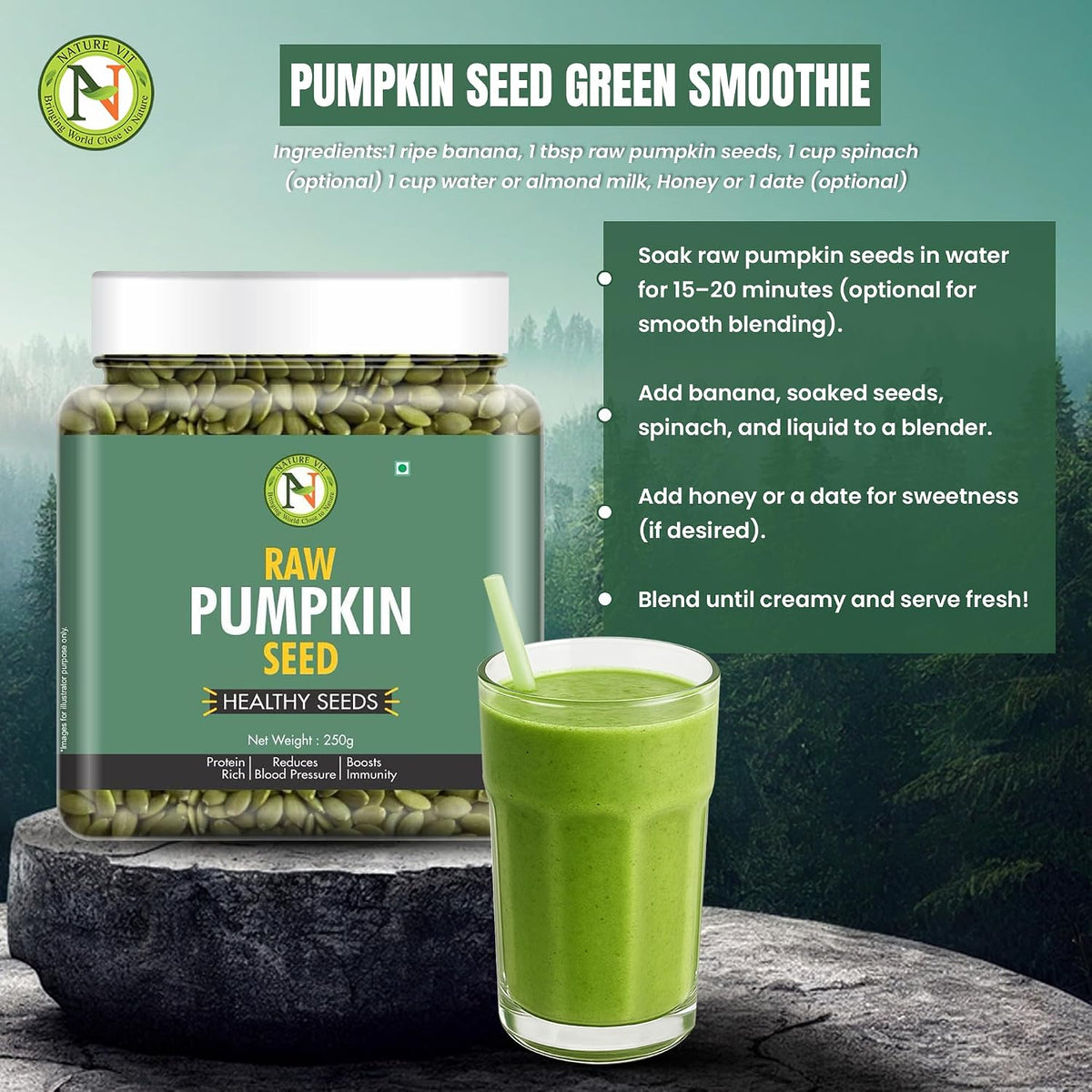 NatureVit Pumpkin Seeds 250 Gram | Raw & Unsalted | Protein Rich Super Seeds for Eating | Immunity Booster Snack | Ideal for Weight Loss & Healthy Heart