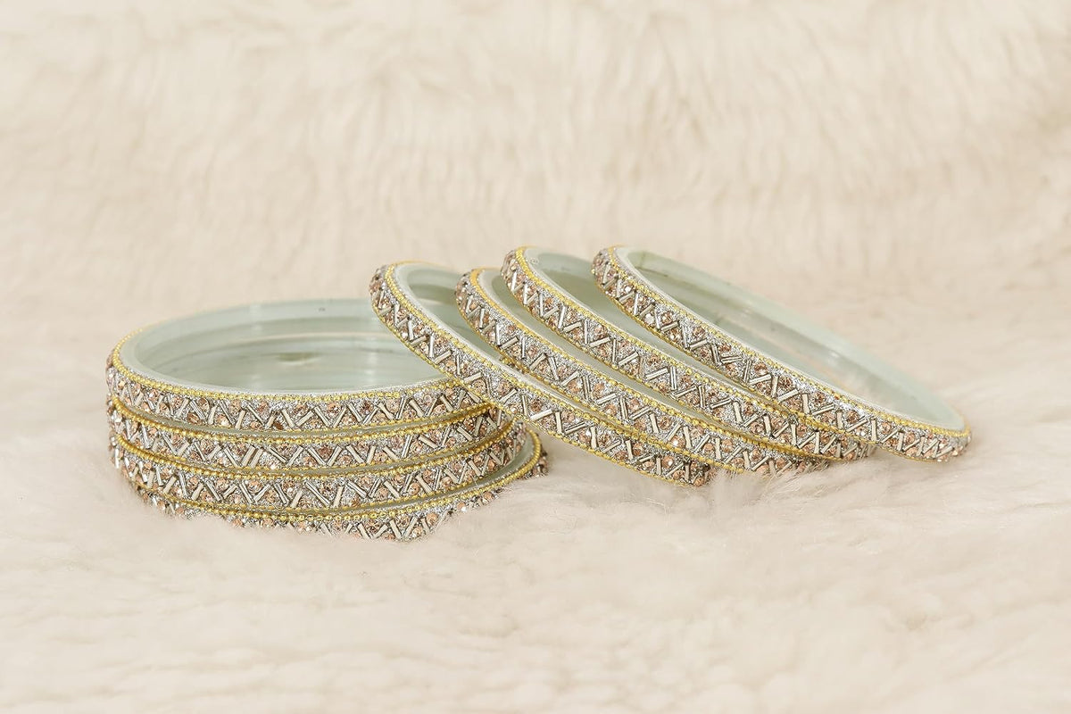 NMII Glass Bangles Set For Girls and Women Studded Zircon Gemstone and Beads I women bangles I (Pack of 8)