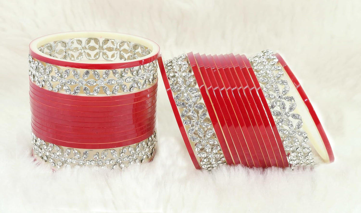 NMII Stylish Red Chuda Set For Women & Girls with Zircon Diamond Stone | Women's Bangles Chooda | Bridal Chuda Set Design Wedding, Party, Marriage | Fashion Jewellery