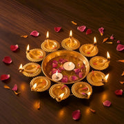 DSH Handcrafted Decorative Urli Bowl in Diya Shape – Perfect for Floating Flowers & Tea Light Candles for Home Decor Office,Table Centerpieces & Diwali Festivities.(10 Inch)