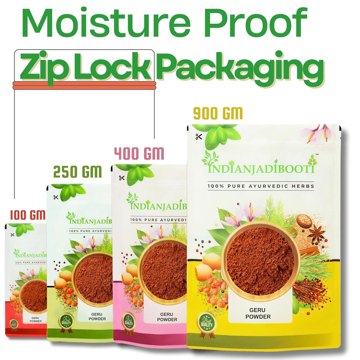 IndianJadiBooti Geru Powder - Red Ochre (Shuddha Gairika) - Traditionally Used for Cooling Skin Rituals, DIY Face Packs & Natural Pigment, 3 Packs of 900 Grams