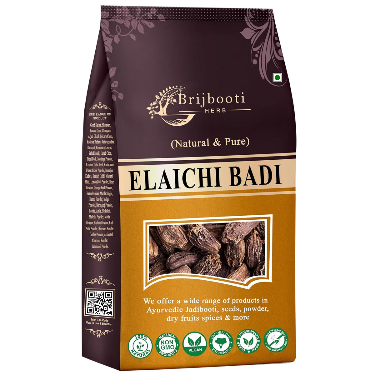 BrijBooti Elaichi Badi - Big Cardamom - Black Cardamom Whole - Kali Elaichi 200 Gr