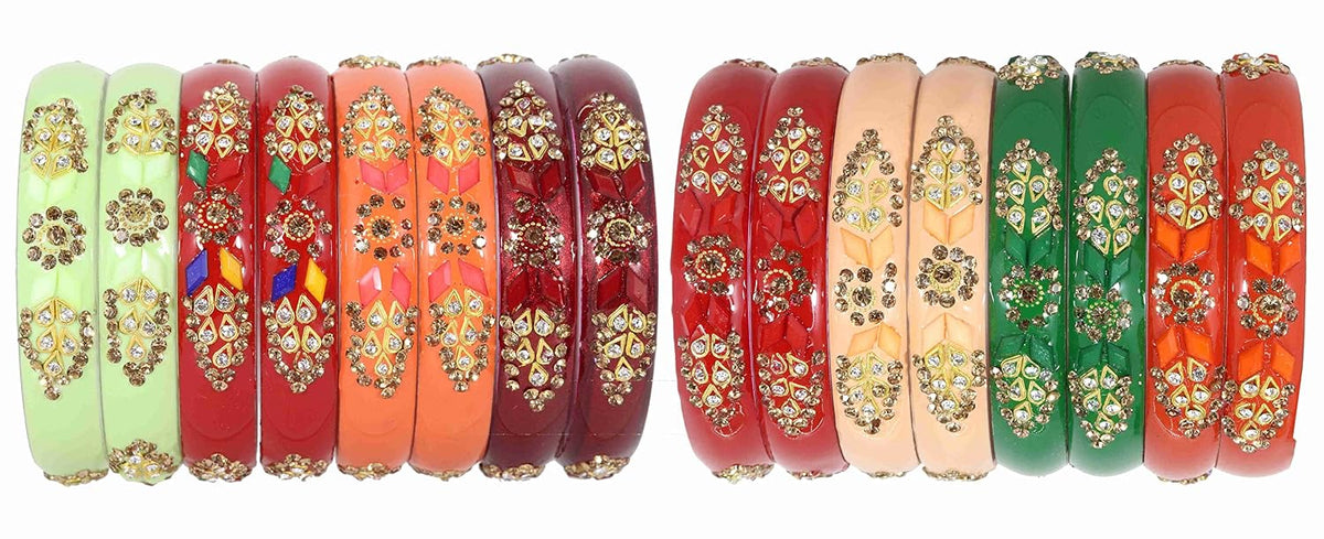 NMII Acrylic With Zircon Gemstone and Beads Studded Glossy Finished Kada Set For Women and Girls