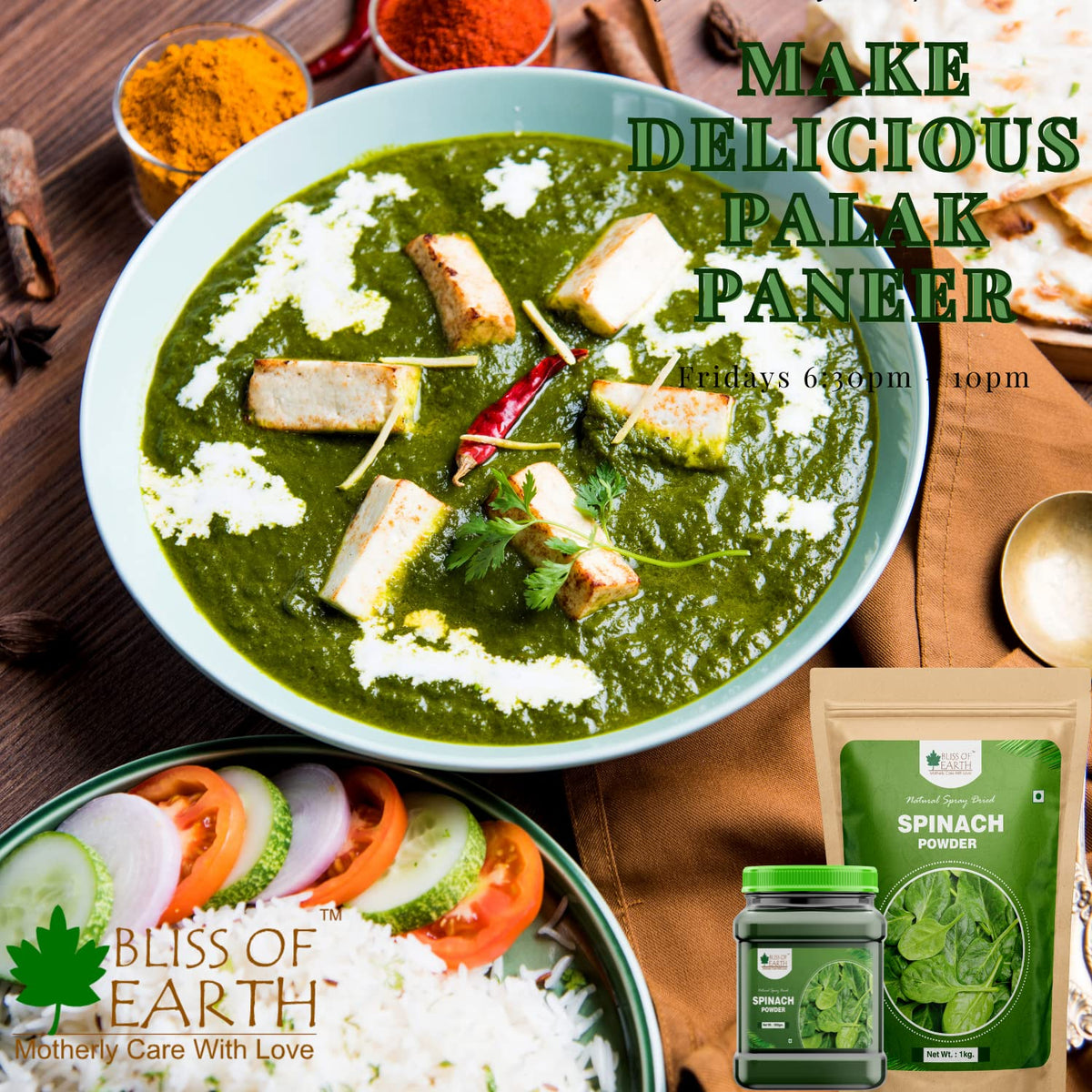 Bliss of Earth 200gm Spinach Powder + 200gm Mango Powder Natural Spray Dried