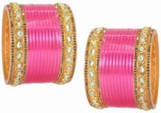 NMII Acrylic (Plastic) with Oval Beads Or Zircon Gemstone Studded Worked Glossy Finished Short Chuda Set for Women and Girls