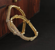 NMII Latest CZ American Diamond Leaf Alloy Metal Bangles Premiun Kada For Women & Girls | Latest Cubic Zirconia Girls' Bangles Bracelet | Trendy Kangan Stylish Women's Bangles Diamond-Set of 2 Bangle