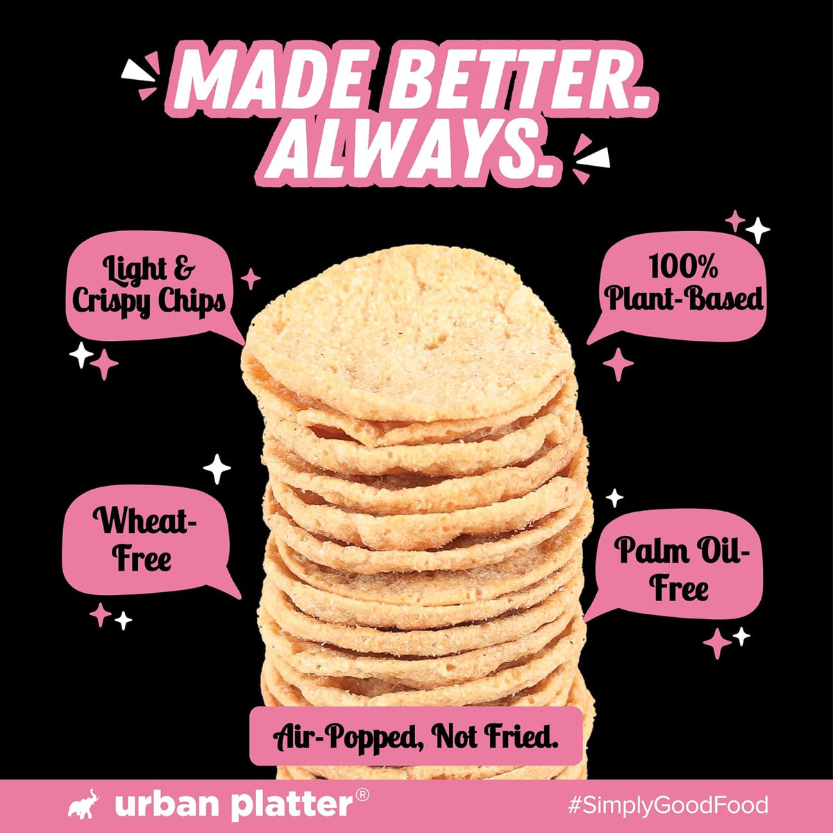 Urban Platter Chickpea Scoopers - Himalayan Pink Salt, 50g (Popped Chips | Lightly Salted | Air Popped, Not Fried)