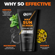 Beardo Max Cooling Gel Sunscreen SPF 60+ PA++++|UVA/UVB Protection | No White Cast |Ultra Lightweight Texture | Non-Greasy |Sunscreen for Men