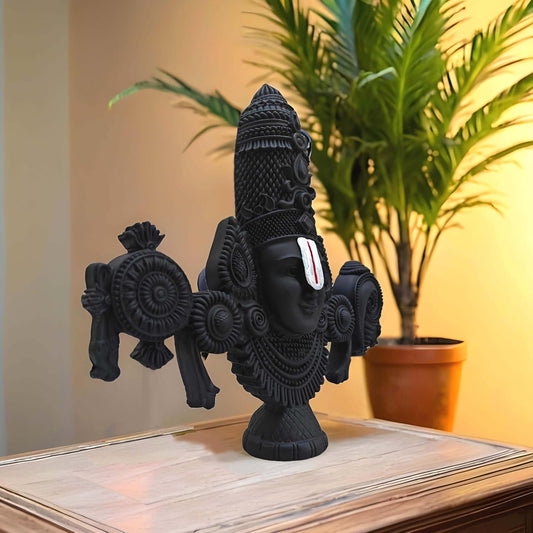 SHINDE EXPORTS tirupati Balaji Marble Idol for Desk Pooja Room car Dashboard Home Office décor (Black, 7 inches)