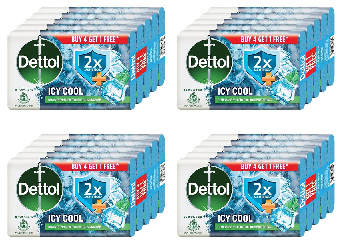 Dettol Icy Cool Bathing Soap Bar, 3X Intense Cooling, (2500g), 125g- Pack of 20