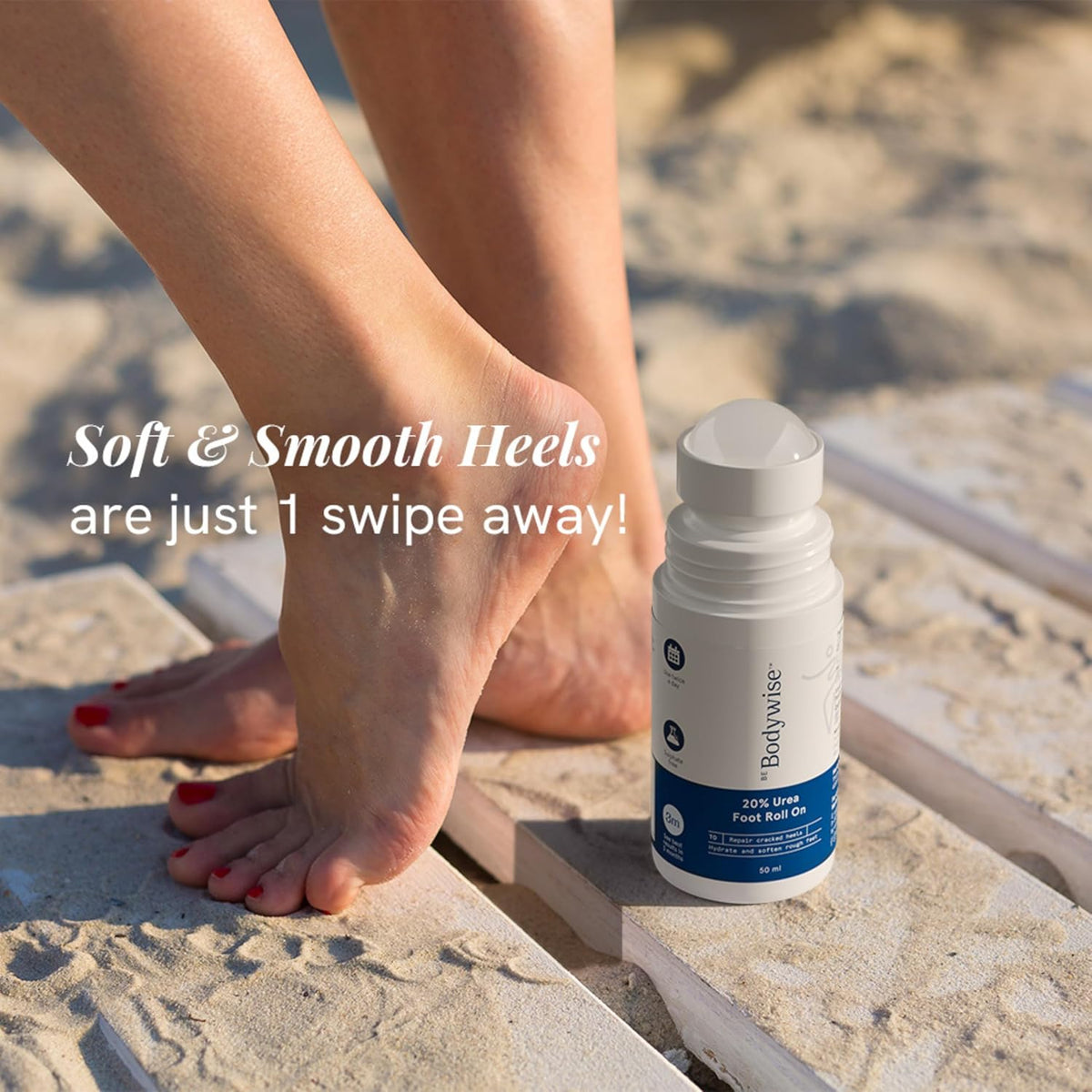 Be Bodywise 20% Urea Foot Cream Roll On 50ml | For Dry & Cracked Heels | With 2% Lactic Acid, Olive Oil & Vitamin E | Helps Repair and Moisturise Cracked Heels