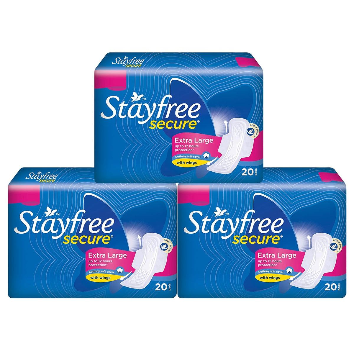 Stayfree Secure XL Cottony Sanitary Napkins with Wings, Extra Large (60 Count) & Secure XL Cottony Sanitary napkins with Wings (40 Count) Combo