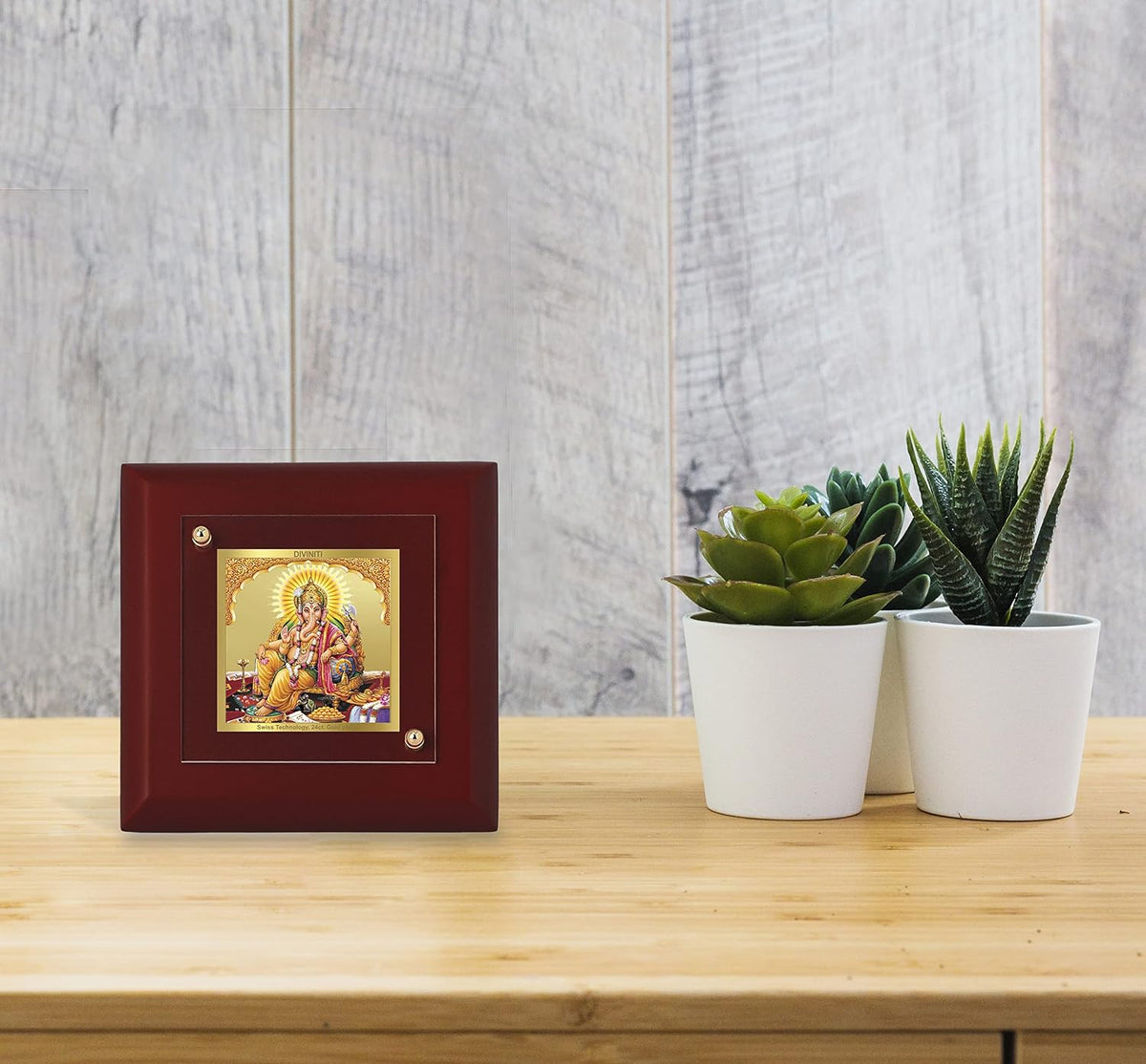DIVINITI Lord Ganesha 24K Gold Plated MDF Photo Frame|Premium Religious Table Top Frame for Home, Office & Prayer Room|Luxury Spiritual Gift Item for Housewarming, Festive Gifting|10 x 10 CM