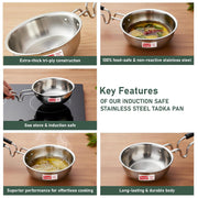 Parage 1 Pc Triply Stainless Steel Tadka Pan 500ml with Heat Resistant Handle | Tripure | Small Deep Tempering Pan for Dal, Ghee & Curry | Durable Steel Tadka Pan for Indian Cooking (13 cm Diameter)