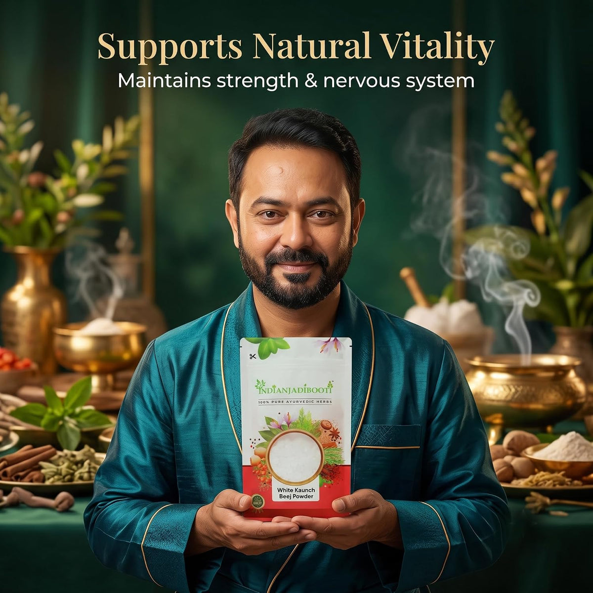 IndianJadiBooti White Kaunch Beej Powder (Mucuna Pruriens/Velvet Bean) – Pure Raw Seeds for Vitality, Muscle Strength & Nervous System Support – Natural Mood Balance (100g Powder)